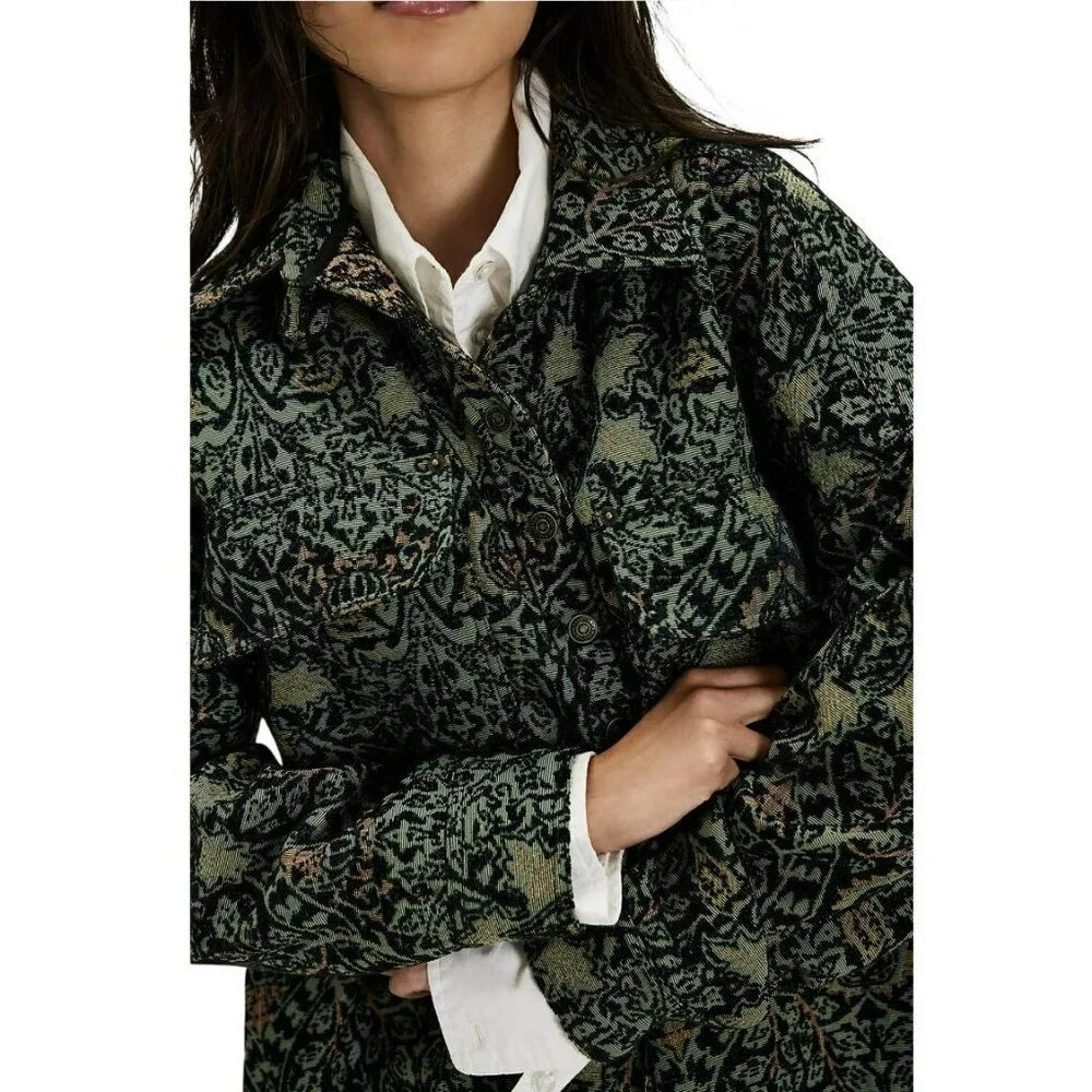 Free People We The Free Tapestry Fog Jacquard Shacket Shirt Jacet Medium NWT